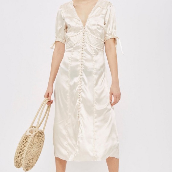 Topshop Satin Button Up Midi Dress w/Embelishments - Picture 4 of 8